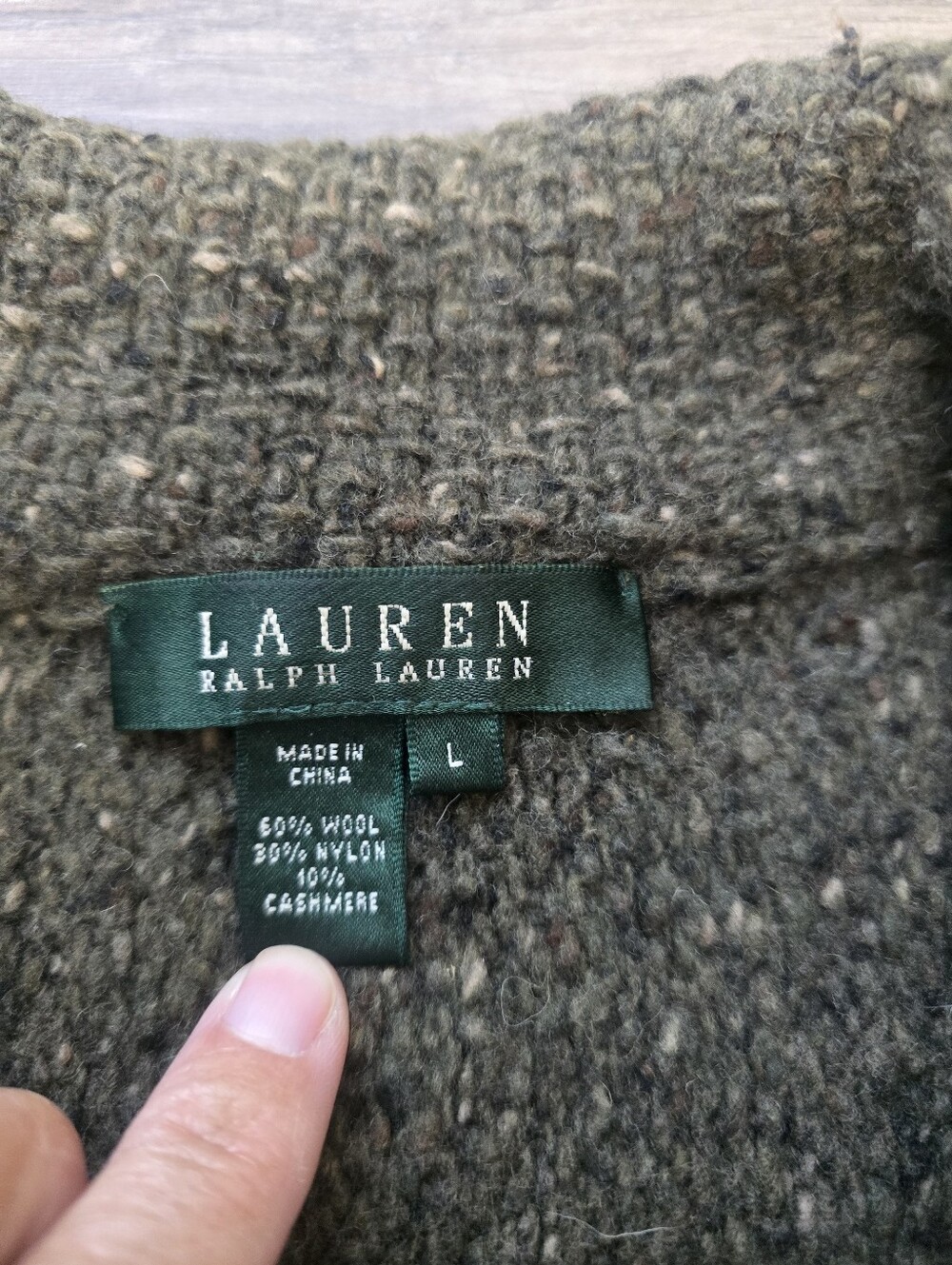 Lauren Ralph Lauren Sweater Vest Wool Cashmere Olive Green Flecked Large - Picture 3 of 9